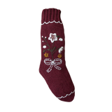 Shirley Bredal maroon knitted Christmas stocking with floral embroidery