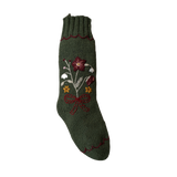 Shirley Bredal green knitted Christmas stocking with floral embroidery