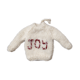 Sweater ornament with 'JOY' embroidery, showcasing a festive design perfect for decorating your Christmas tree and gifts.