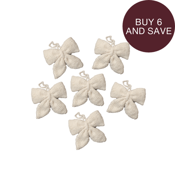 6-Piece Bundle of Little Bow Ornaments - Cream White