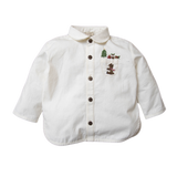 white sewn shirt for boys with hand embroidered teddy and other christmas motifs