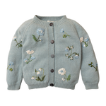 Botanical cardigan (Cotton) - Duck Blue