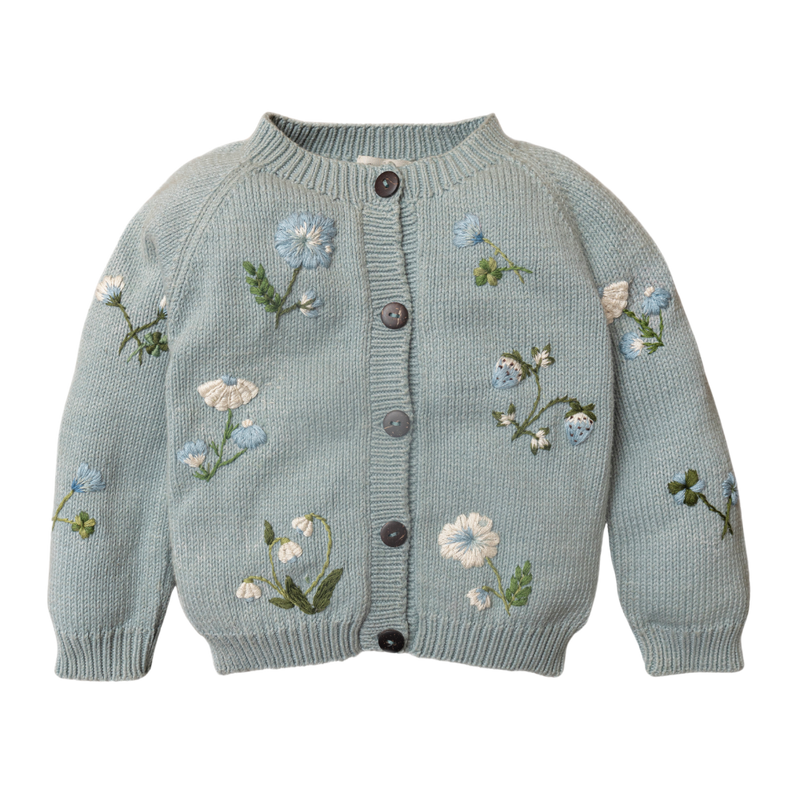Botanical cardigan (Cotton) - Duck Blue