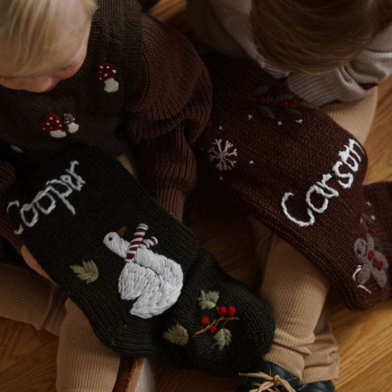 knitted and embroidered stockings for christmas with personalized name