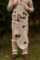 knitted and embroidered personalized mushroom stocking for christmas