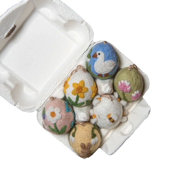 Box of six artisan egg ornaments