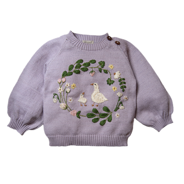 Spring Wreath sweater (Cotton) - Lilac