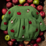Knitted and embroidered apple romper for children