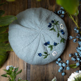 knitted and hand embroidered blueberries beret