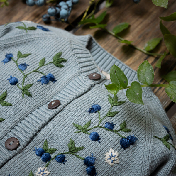knitted and hand embroidered blueberries cardigan