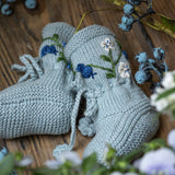 knitted and hand embroidered blueberries footies for kids