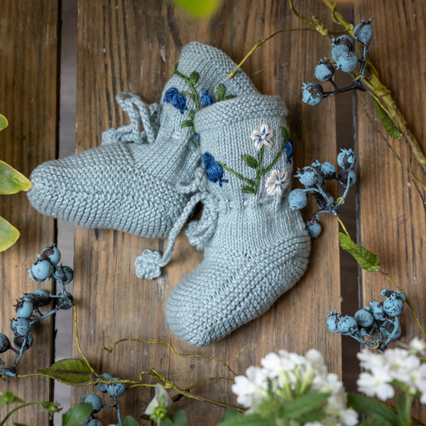 knitted and hand embroidered blueberries footies for kids