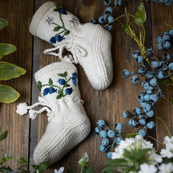 knitted and hand embroidered blueberries footies