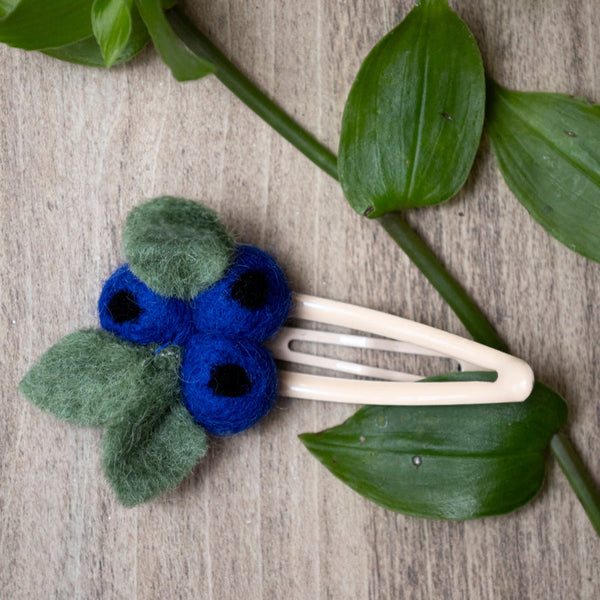 hand felted blueberries hair clip