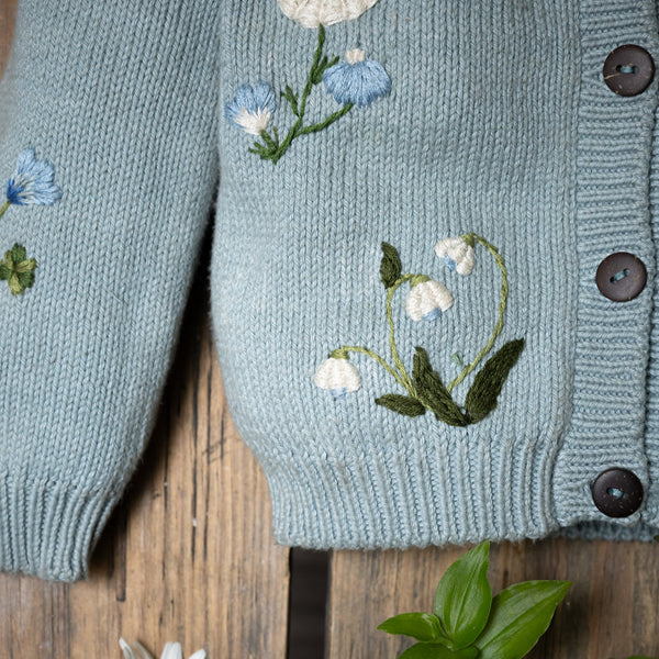 knitted and hand embroidered botanical cardigan