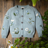 knitted and hand embroidered botanical cardigan