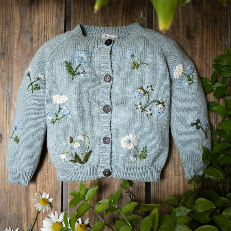 knitted and hand embroidered botanical cardigan