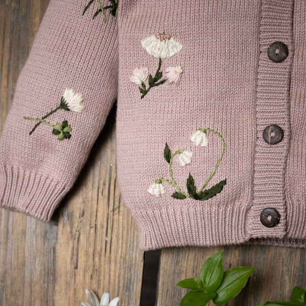 knitted and hand embroidered botanical cardigan