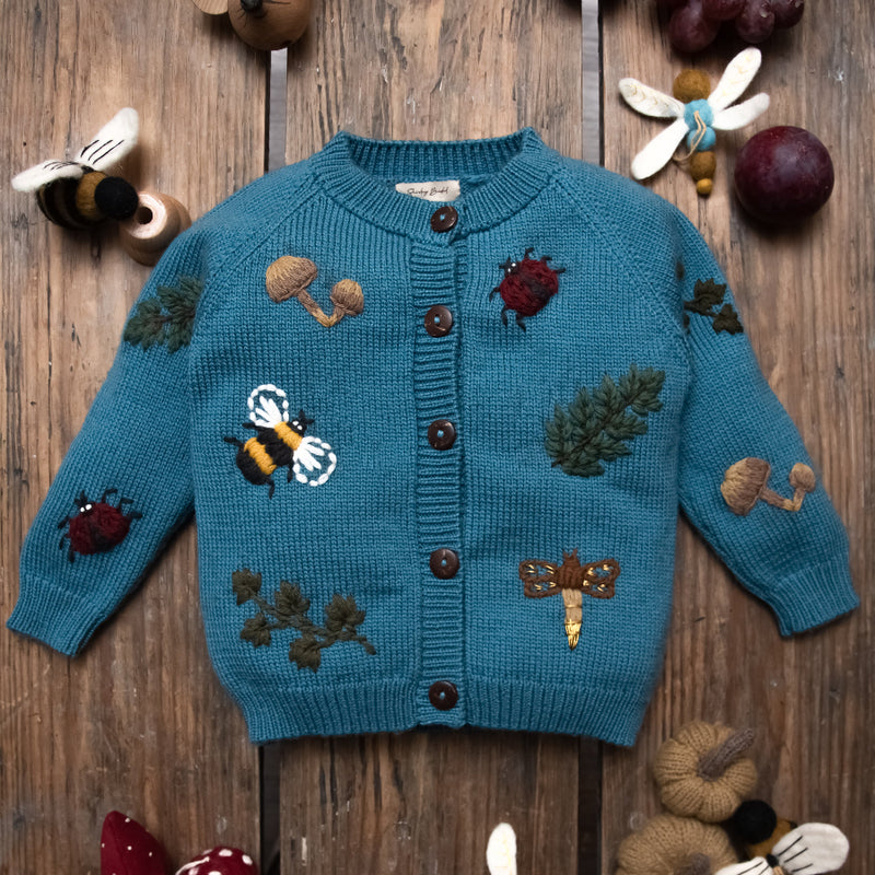 petroleum knitted and embroidered bugs life cardigan