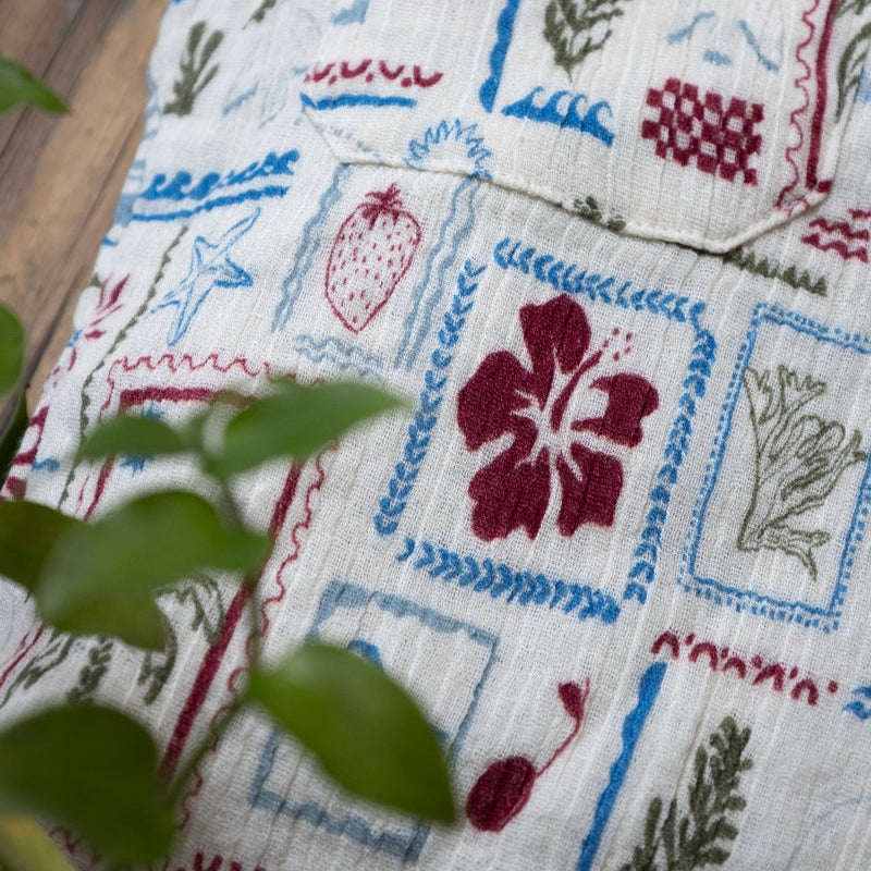 close up of summer holiday print shorts for boys