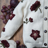 KNITTED AND EMBROIDERED HELLEBORES CARDIGAN IN CREAM WHITE 