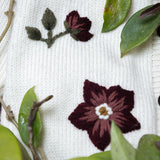 CLOSE UP OF THE HELLEBORES KNITTED CARDIGAN