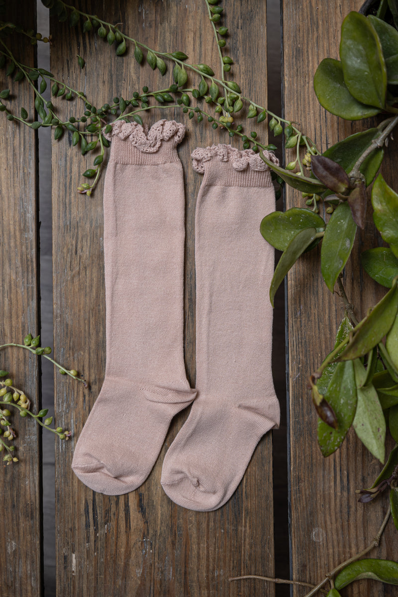 Knee high Sock with Lace - Rose