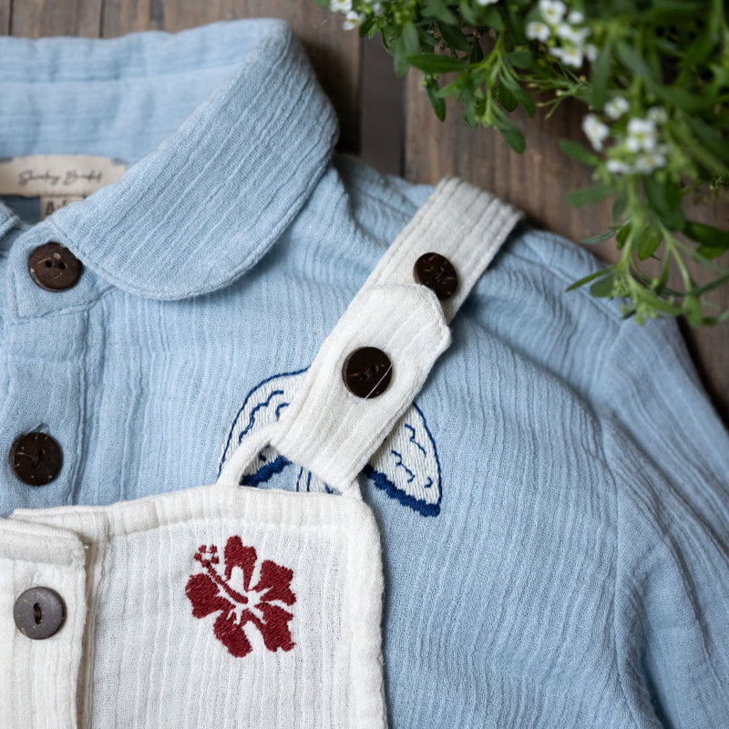 muslin dungarees for boys with a shirt