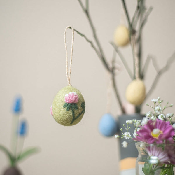 Artisan Easter Egg ornament Pink Flower - Green