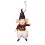 Handcrafted mouse nutcracker ornament with intricate detailing and a charming design, showcasing traditional craftsmanship and whimsical holiday spirit.