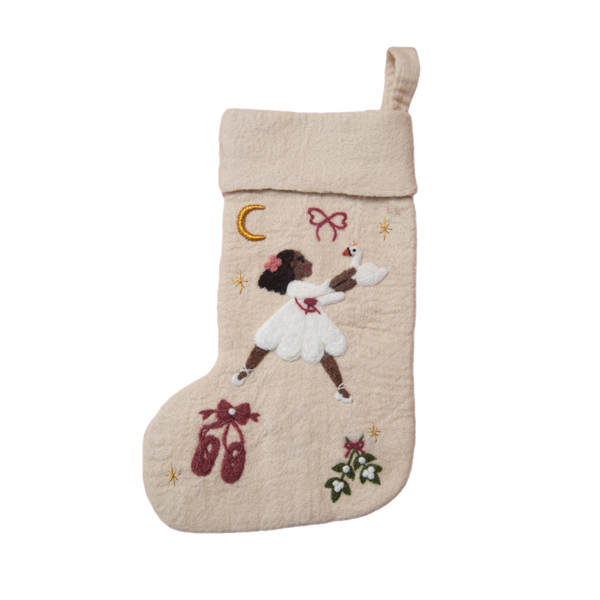 odette stocking in cream white color with felt details