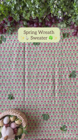Spring Wreath sweater (Cotton) - Duck Blue