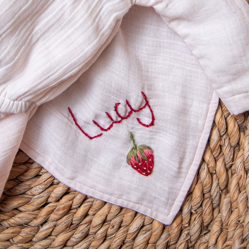 Personalized Softy Blanket with strawberries - Pink