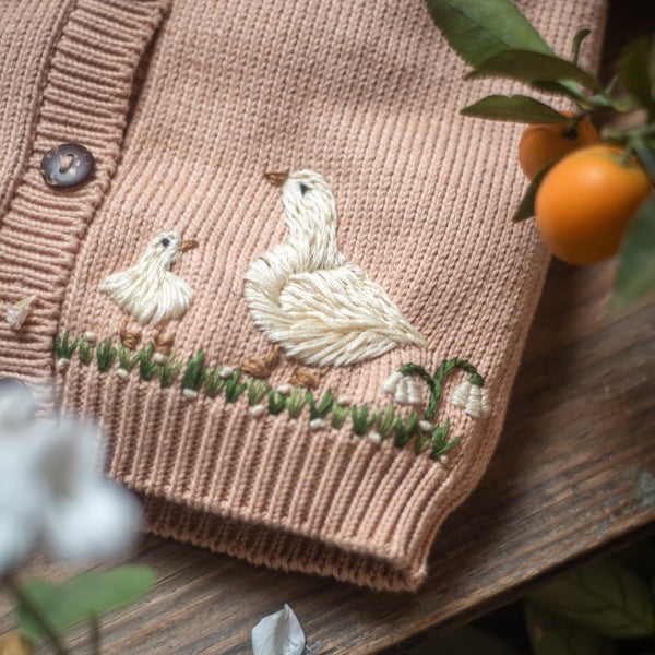 Spring Geese cardigan (Cotton) - Appricot