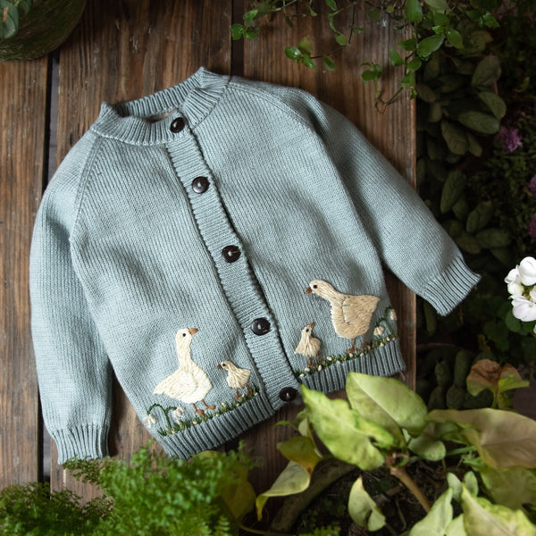 Spring Geese cardigan (Cotton) - Duck Blue