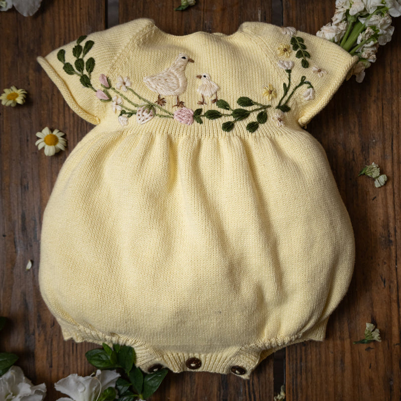 Spring Geese Cotton Romper Butter Lemon Baby Outfit
