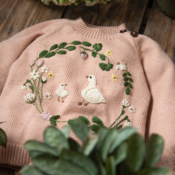Spring Wreath sweater (Cotton) - Appricot