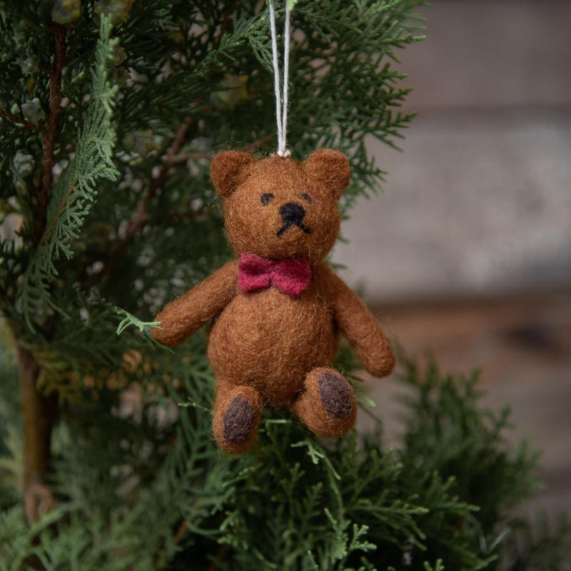 felted teddy bear ornament for christmas tree