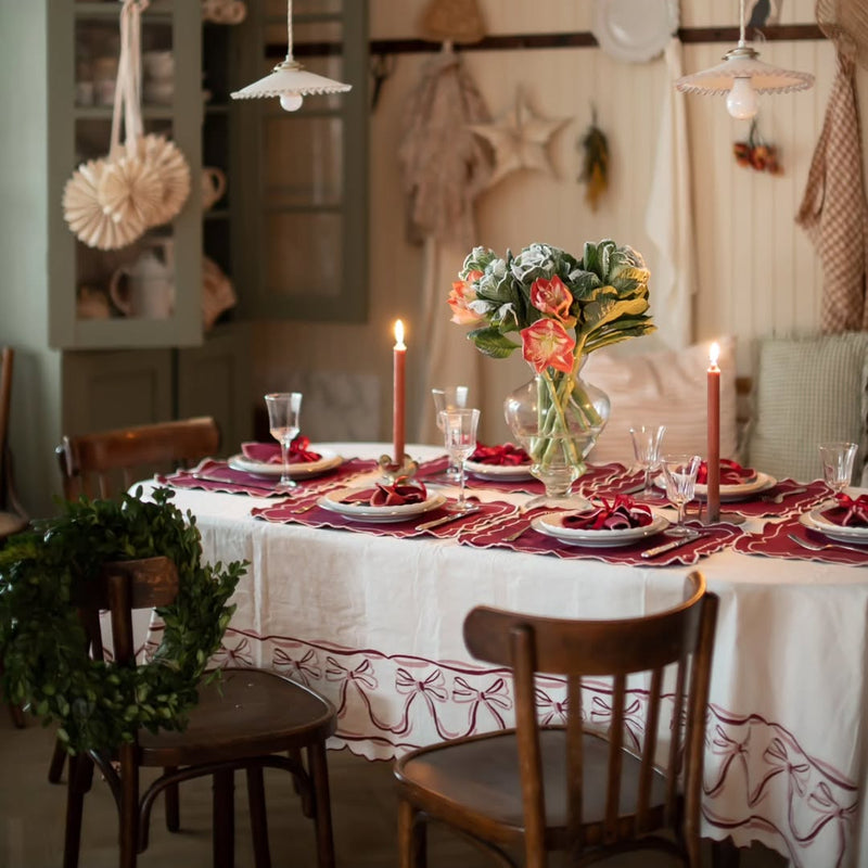 well dressed home christmas tablecloth Shirley Bredal I Tablecloth I Cotton White I Bow Heirloom Tablecloth in Linen Blend