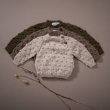 hand knitted sweater oats, nutty brown and moss in bubble style 