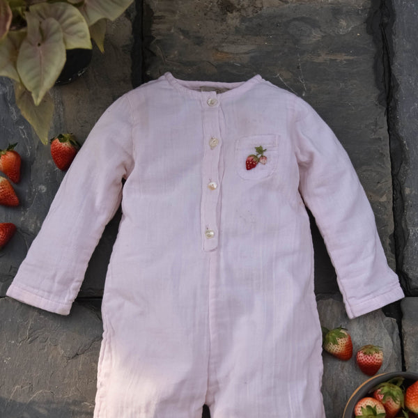 Softy jumpsuit with strawberries - Pink