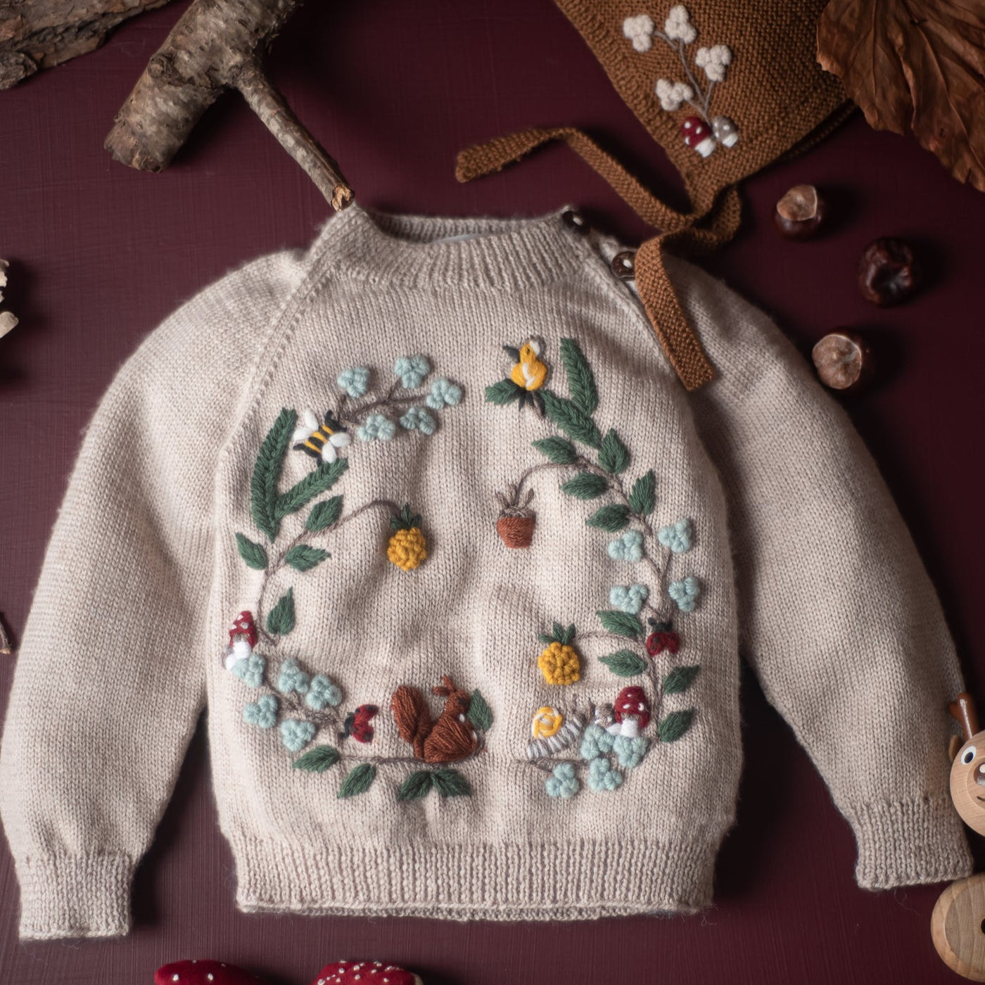 Woodland sweater Oats Hand-embroidered 100% merino wool sweater