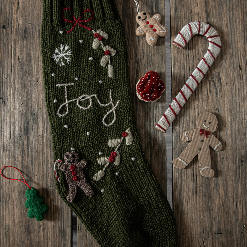 Gingerbread Stocking Moss Knitted Woolen Christmas Decor