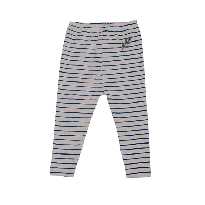 Hemp/Cotton Leggings with blue stripes - White