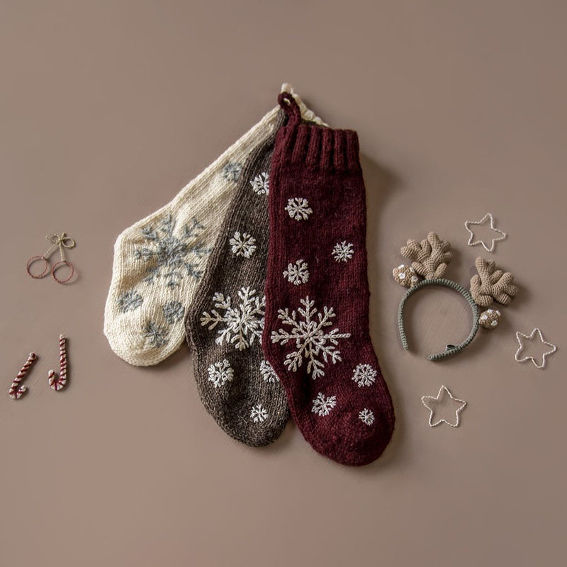 Hand knitted christmas snowflake stocking 