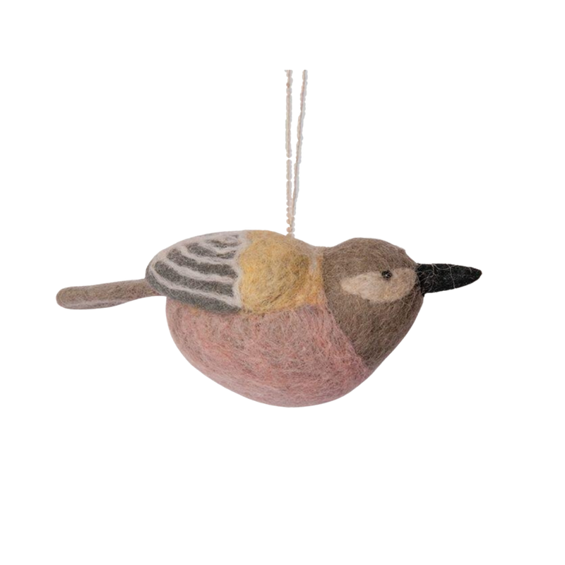 Christmas Ornament Bird - pink and yellow