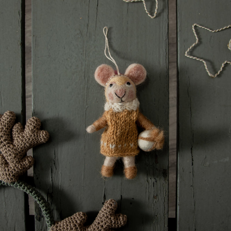 handmade wool yellow mouse christmas tree ornament 