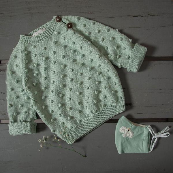 pistachio popcorn sweater and face mask for kids