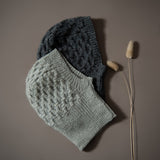 hand knitted balaclava hat for kids in light and dark grey