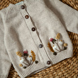 hand knitted and embroidered nude cardigan for kids and babies